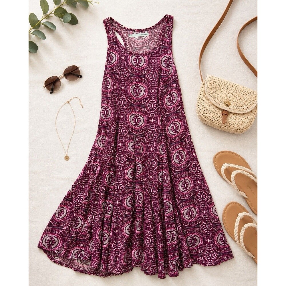 Maurices‎ Womens XS Dress Pink Paisley Sleeveless Rayon Boho Tie Back